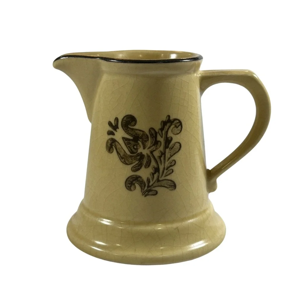 VTG Pfaltzgraff Village‎ Small Creamer Pitcher Tan Brown Floral Farmhouse Decor